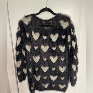 Fuzzy Hearts Sweater Black